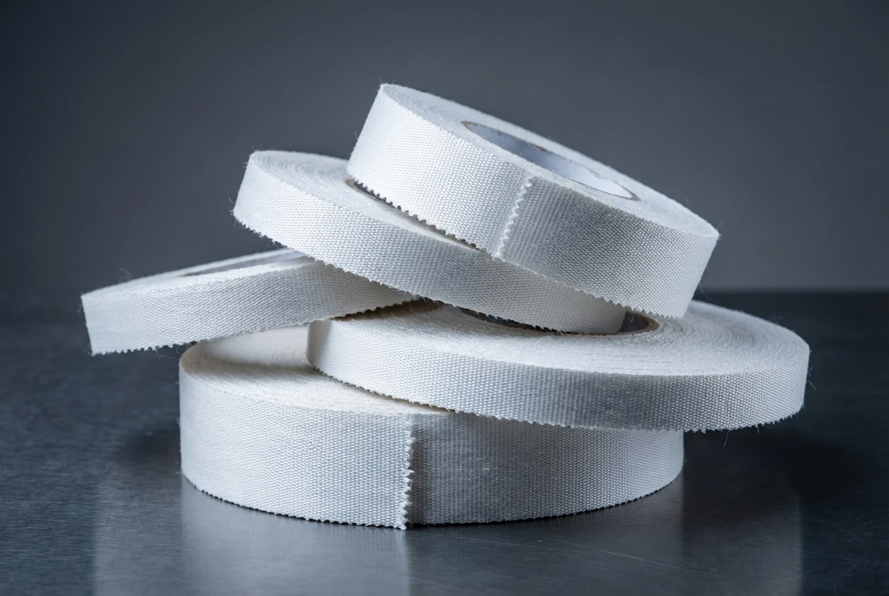 Texture detail of rigid strapping tape showing high thread count fabric