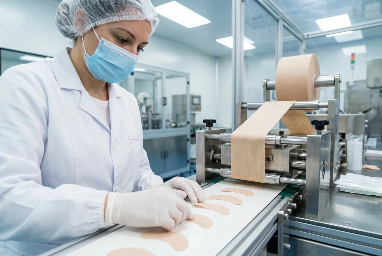OEM facial patches manufacturing line showing quality control