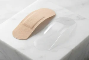 Clear and tan wholesale nasal strips side by side on a pharmacy retail display shelf