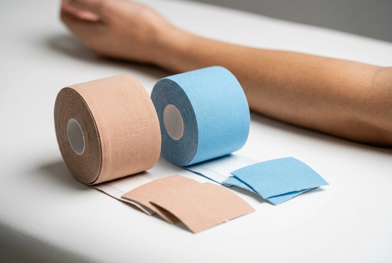 custom cross kinesiology tape cotton and synthetic fabric realistic product photography