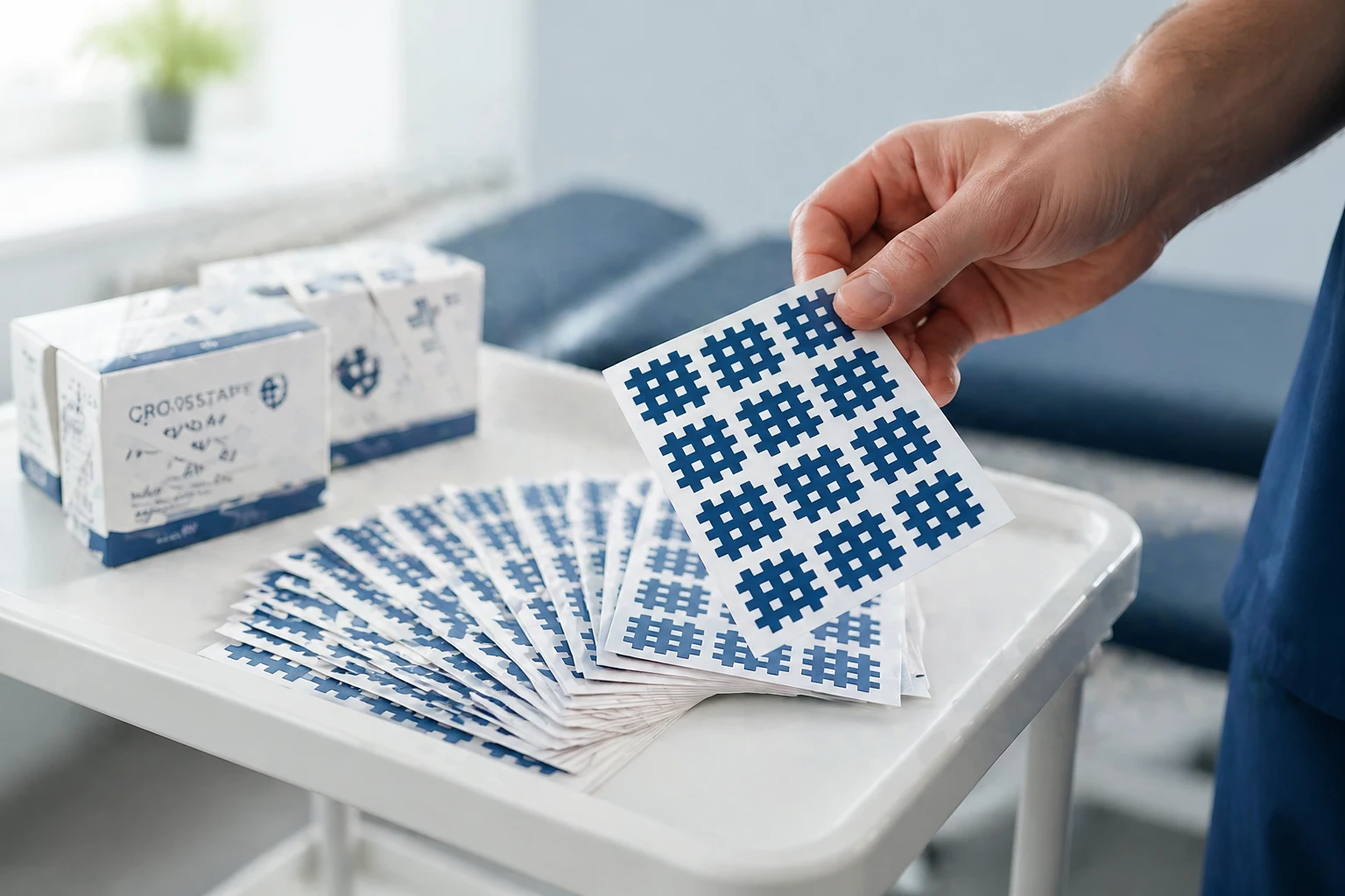 High-quality private label cross tape sheets displayed in professional medical setting