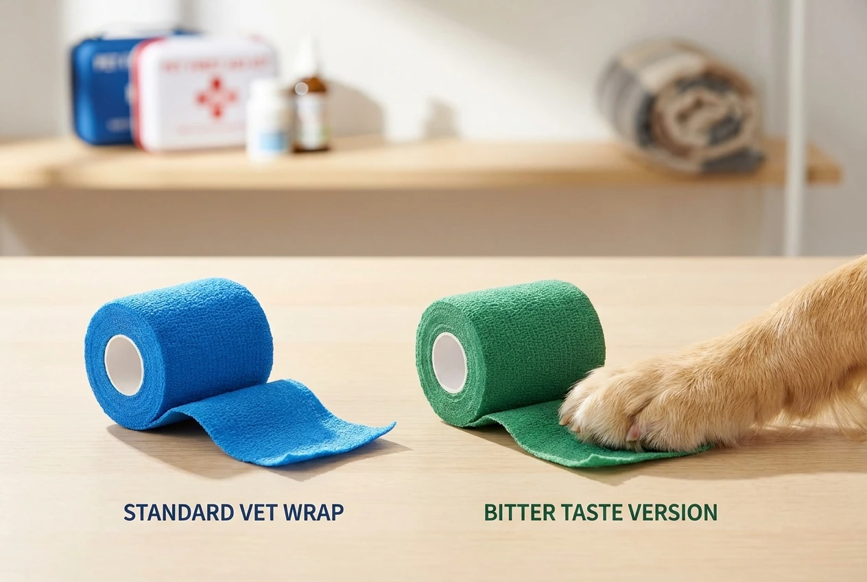 standard vet wrap vs bitter taste cohesive bandage comparison for dogs and cats
