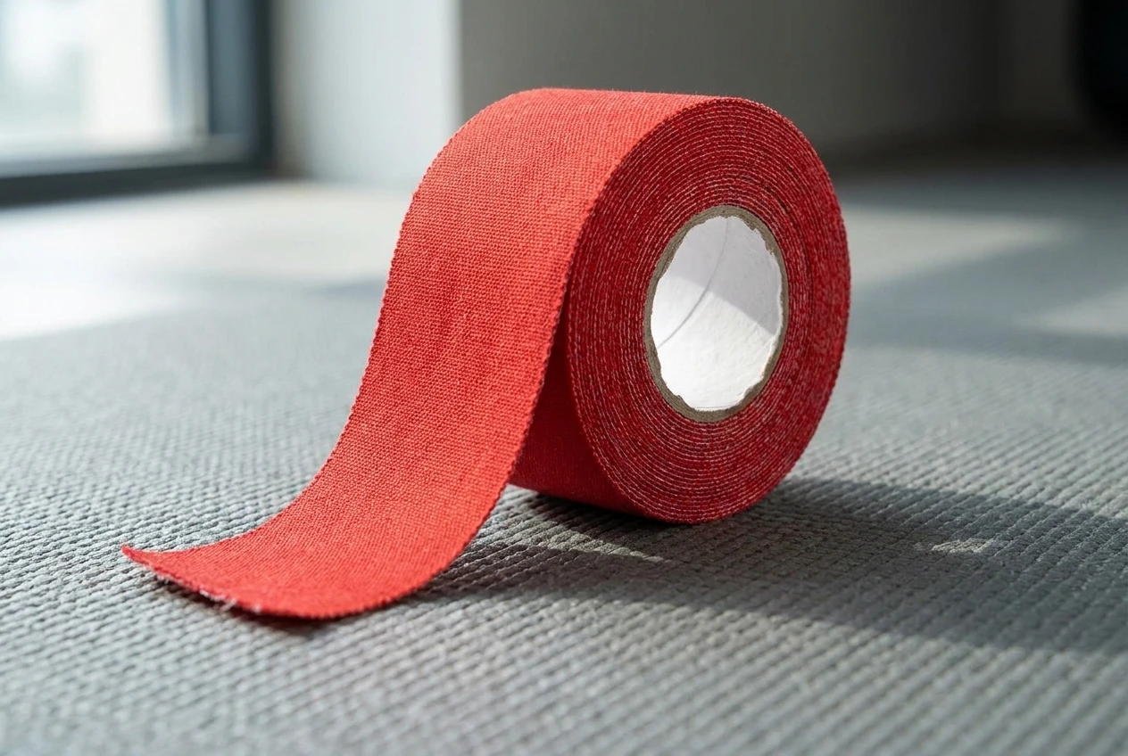 Abgerollte Rolle von individuell bedrucktem Core-Sporttape, die den hochwertigen Papierkern zeigt